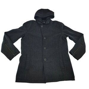 Black Rivet Jacket Men's Medium Full Zip Wool Blend Black Removable Hood Coat